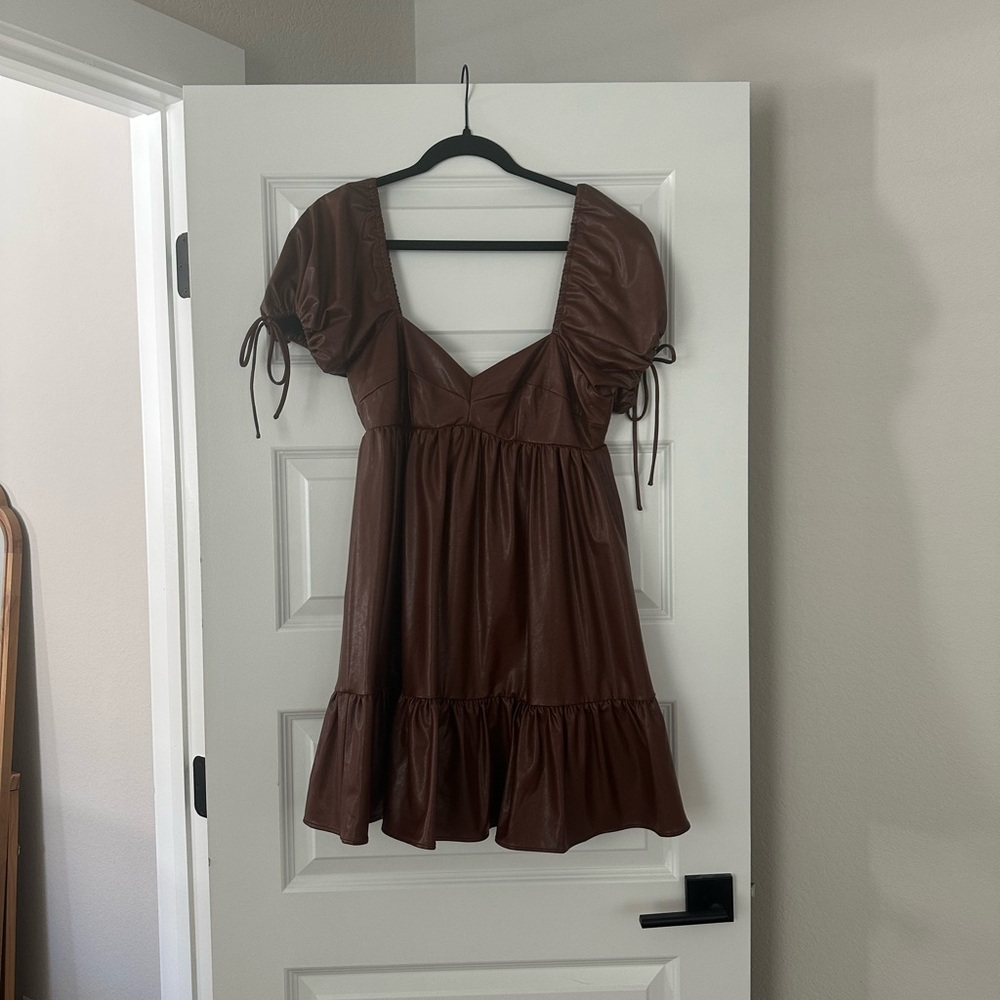 Brown Puff Sleeve Dress